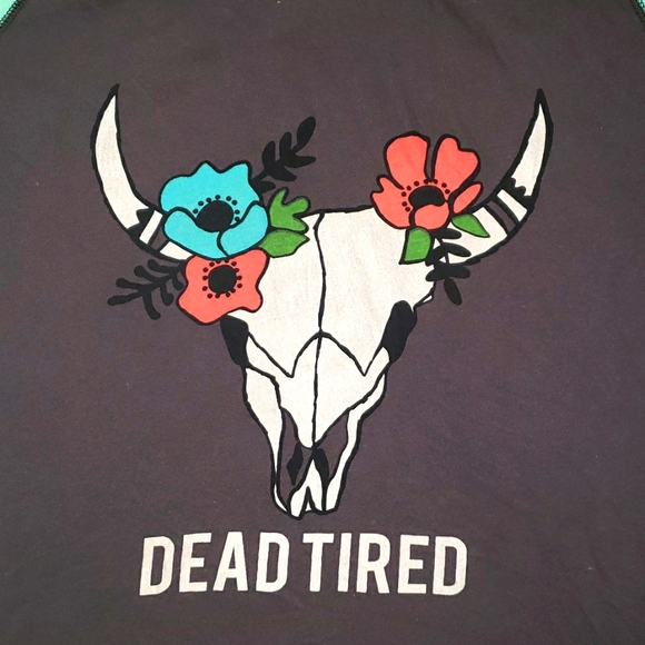 Lazy One Size Extra Small "Dead Tired" Grey & Seafoam Green 3/4 Sleeve T-shirt - Picture 2 of 6